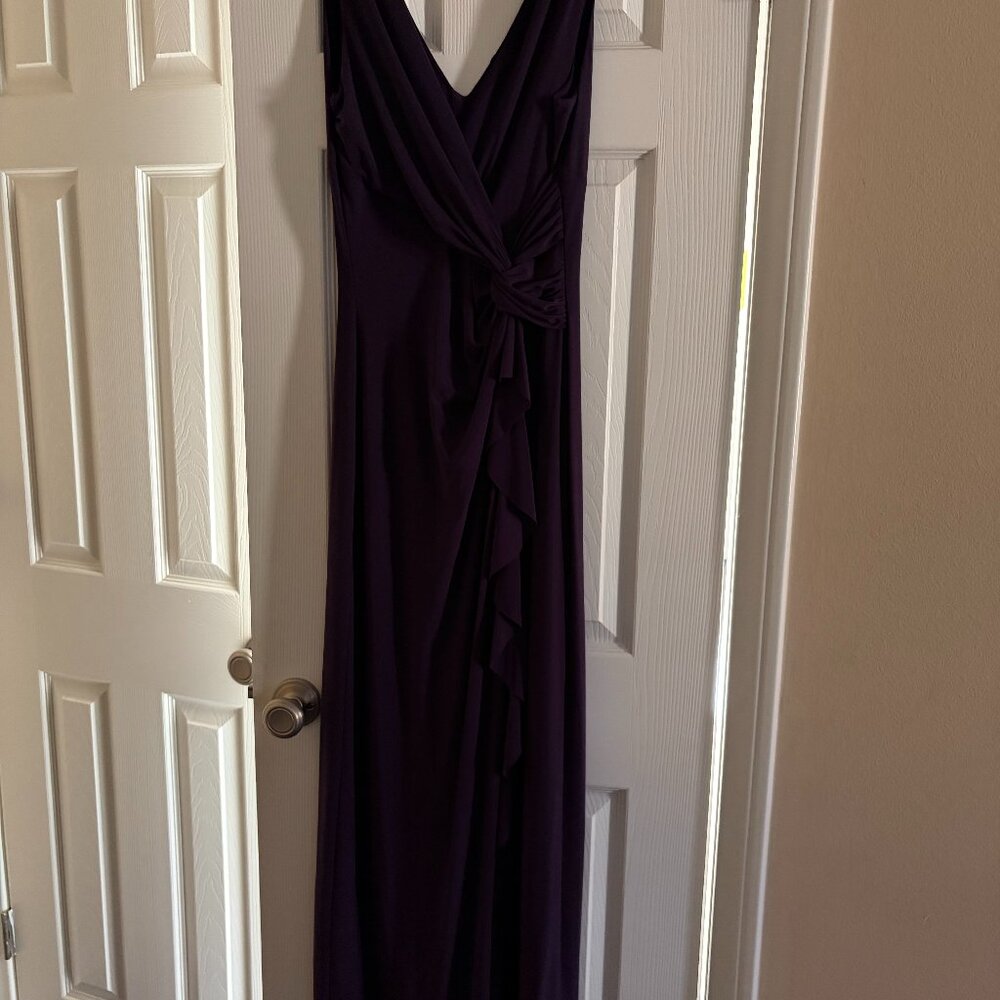 Ralph Lauren long dress plum sleeveless ruched elegant and stretchy